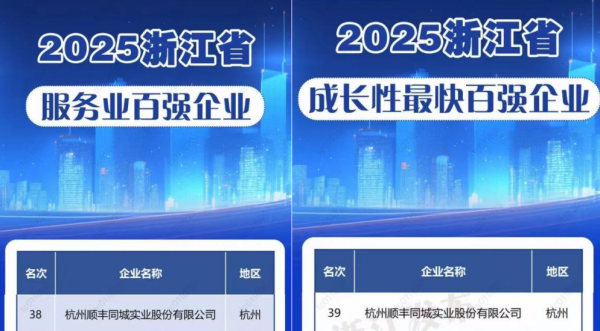 配查信 顺丰同城入选“2025浙江省百强企业”双榜单，行业地位与成长性获认可